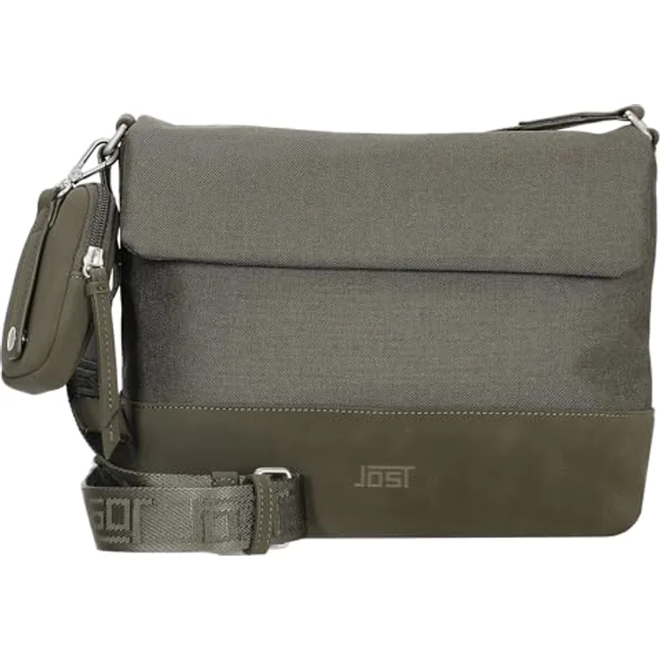 Jost Bodybag Andoya, Umhängetasche aus wasserabweisendem Polyester und Kunstleder, grau, 29 x 13 x 21 cm