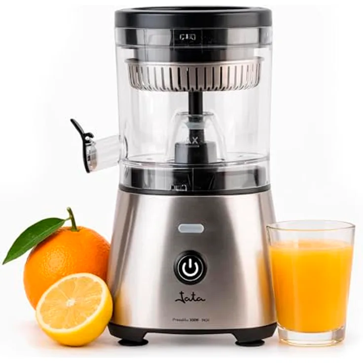 JATA JEEX1616 Elektrische Orangenpresse, automatisch, 300 W, Edelstahl, für Zitrusfrüchte, auslaufsicher, abnehmbare Teile, rutschfester Boden