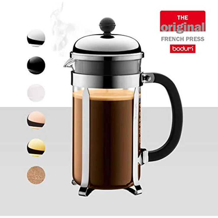 Bodum Chambord Kaffeebereiter 8 Tassen mit Metallrahmen, Chrom, Schwarz, 10.6 x 17.1 x 24.5 cm – Bild 3