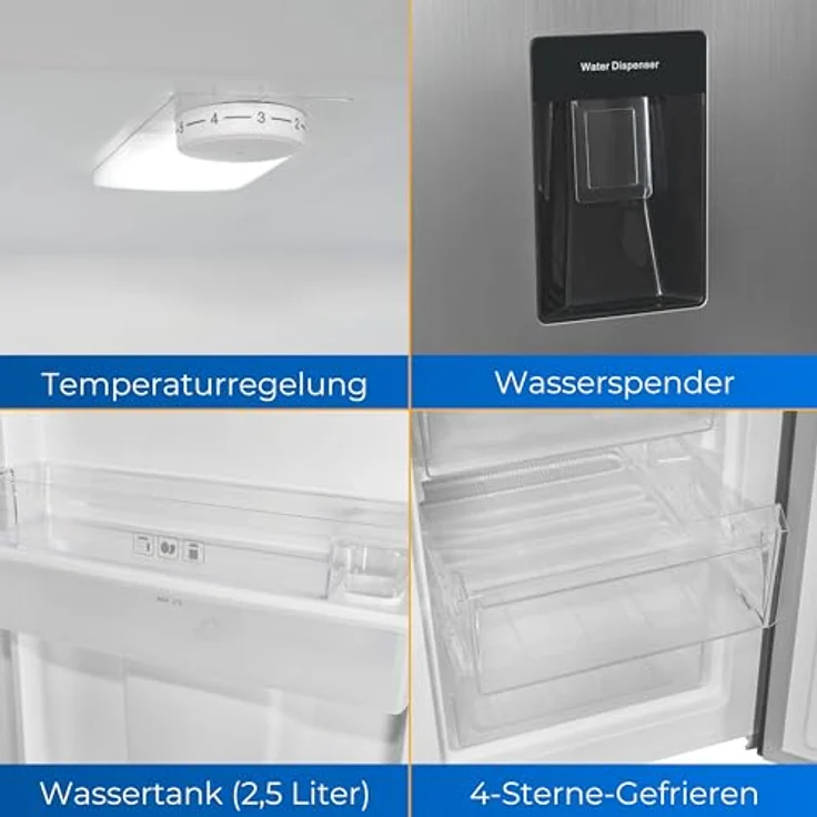 Exquisit Kühl-Gefrierkombination KGC5265-70-WS-040D inoxlook | Nutzinhalt: 260 L | Wasserspender | Alarm | 4-Sterne-Gefrieren – Bild 3