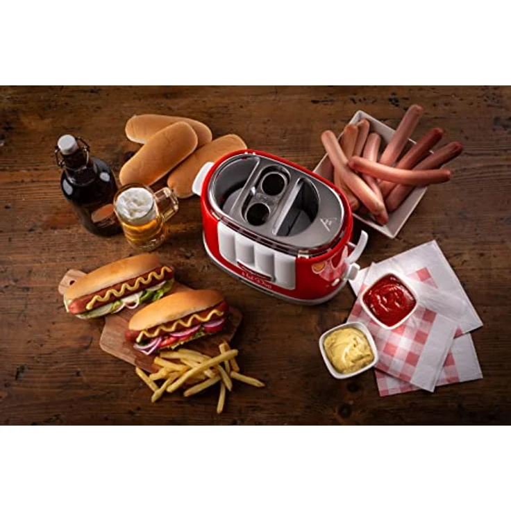 Ariete Hot Dog Maker Party Time 206, Hot Dog-Maschine mit 4 Garräumen, 5 Garstufen, Automatischer Auswurf, Hot Dog Toaster, 650W, Rot – Bild 5
