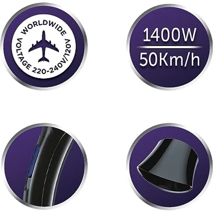 Remington Haartrockner On The Go D2400, 1400 Watt, weltweite Spannungsanpassung, klappbarer Reisehaartrockner, Stylingdüse, schwarz-grau – Bild 3