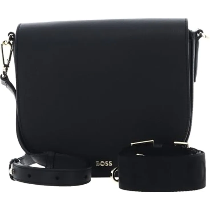 Hugo Boss Alyce Flap BM, elegante Saddle Bag aus genarbtem Rindsleder, schwarz, 21 x 8 x 19 cm