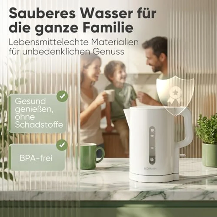 Bomann Wasserkocher WK 6090 CB, 1,7L, 2200W, BPA frei, Einhandbedienung, Wasserstandsanzeige, Überhitzungsschutz, weiß – Bild 4