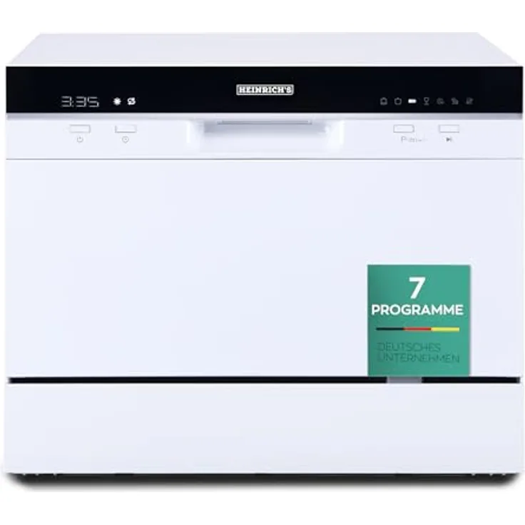Heinrich´s Mini Geschirrspüler, tragbarer Tischgeschirrspüler mit 6,5L Wasserverbrauch, 7 Programme, freistehend, lautlos (47 dB)