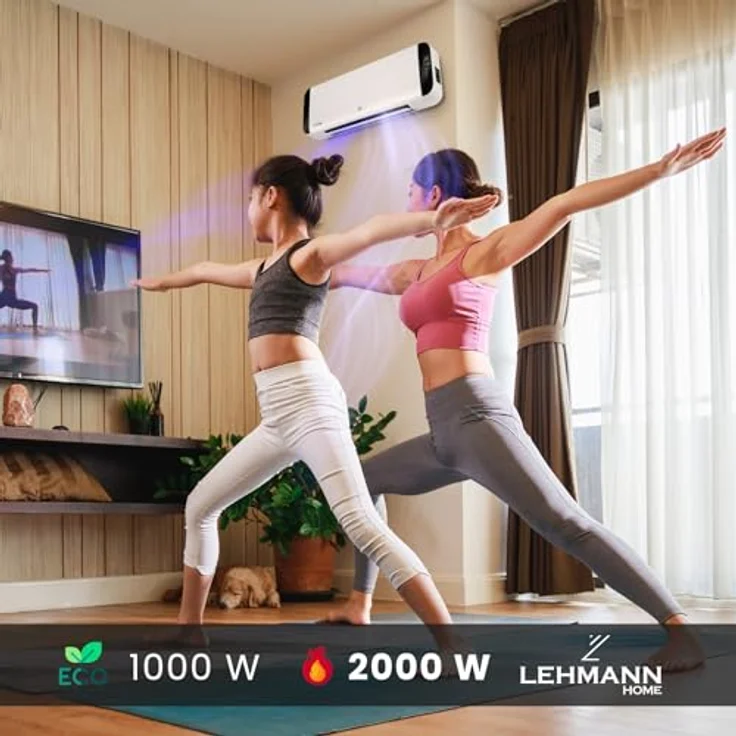 Lehmann LHOHH-2013A Wandheizlüfter mit 2 Leistungsstufen 1000/2000 W | Wi-Fi, Fernbedienung, LED-Display | Timer und Oszillation (Weiß) – Bild 5