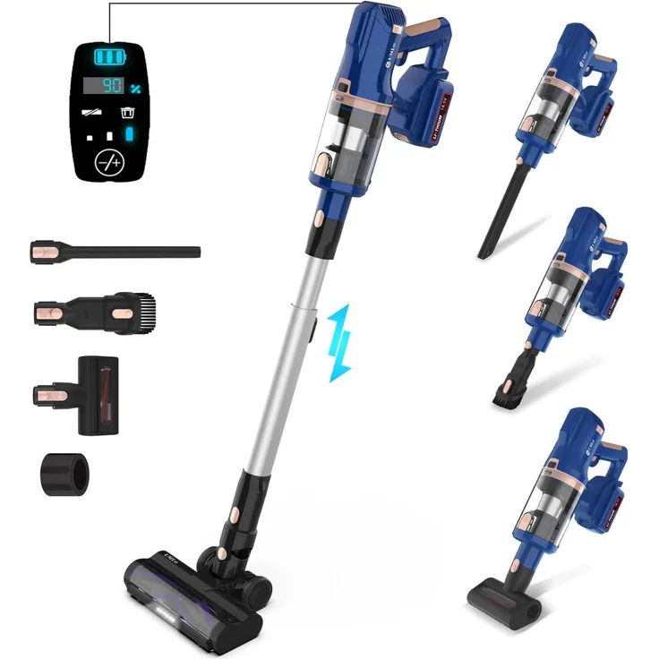 Xdovet UMLo V11 Blue, Akku-Stabstaubsauger 2-in-1 mit 300-W-Motor, HEPA-Filter, 4000-mAh-Akku und LED-Display