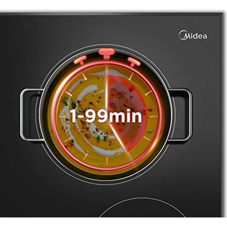 Midea KF400NF 4 Zonen Kochfeld / 60 cm/Toch Slider, Restwärmeanzeige, individueller Timer, Topfsensor Kochfelder/flache Rahmenkonstruktion/schwarz/Kindersicherung – Bild 5