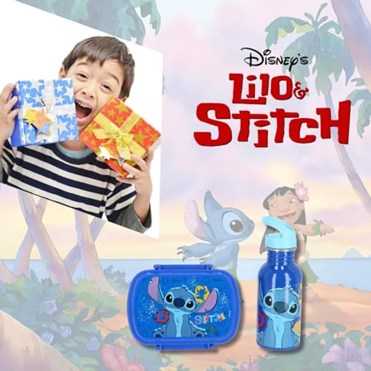 Lilo and Stitch Disney Stitch Brotdose mit Trinkflasche, 2-teiliges Set aus rostfreiem Stahl, blau, ideal für Schule und Ausflüge – Bild 2