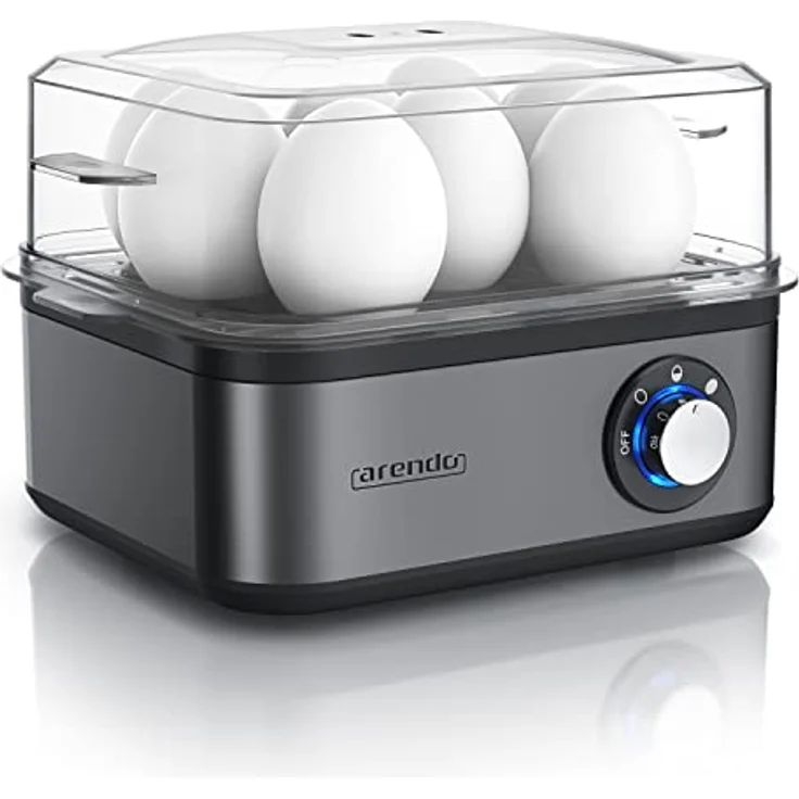 Arendo Eierkocher Edelstahl für 1 bis 8 Eier - Egg Cooker - 500 W ? Kontroll Leuchte ? Drehregler für drei Härtegrade - spülmaschinengeeignet | Cool Grey – Bild 2