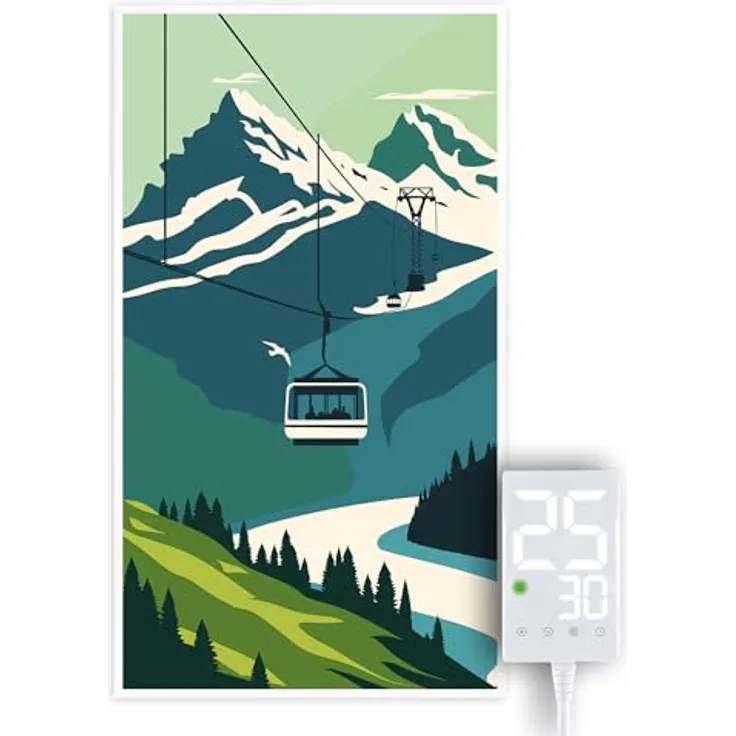 Heidenfeld Infrarotheizung HF-HP105, 1000 Watt Elektroheizung mit Thermostat, Überhitzungsschutz, für Räume bis 25 m², Design Mountain, 10 Jahre Garantie