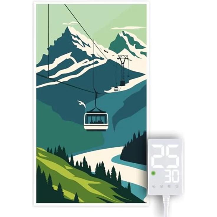 Heidenfeld Infrarotheizung HF-HP105, 1000 Watt Elektroheizung mit Thermostat, Überhitzungsschutz, für Räume bis 25 m², Design Mountain, 10 Jahre Garantie – Bild 1
