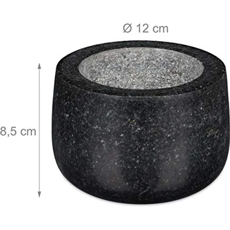 Relaxdays Granit Mörser mit Stößel, robust & langlebig, Gewürze, Kräuter, polierter Steinmörser, Ø 12 cm, 300ml, schwarz – Bild 5