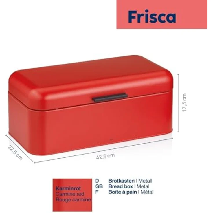 kela Brotkasten FRISCA, Brot-Behälter aus Metall, rot, BHT 42.50x17.50x22.50 cm – Bild 3