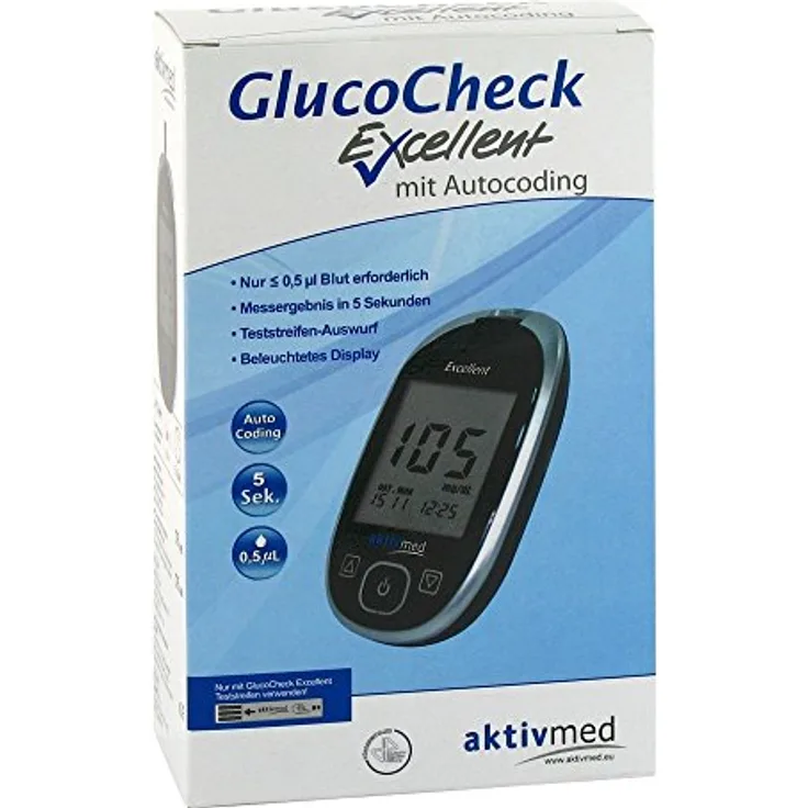 GlucoCheck Excellent Blutzuckermessgerät (mg/dl) zur Blutzucker-Kontrolle bei Diabetes