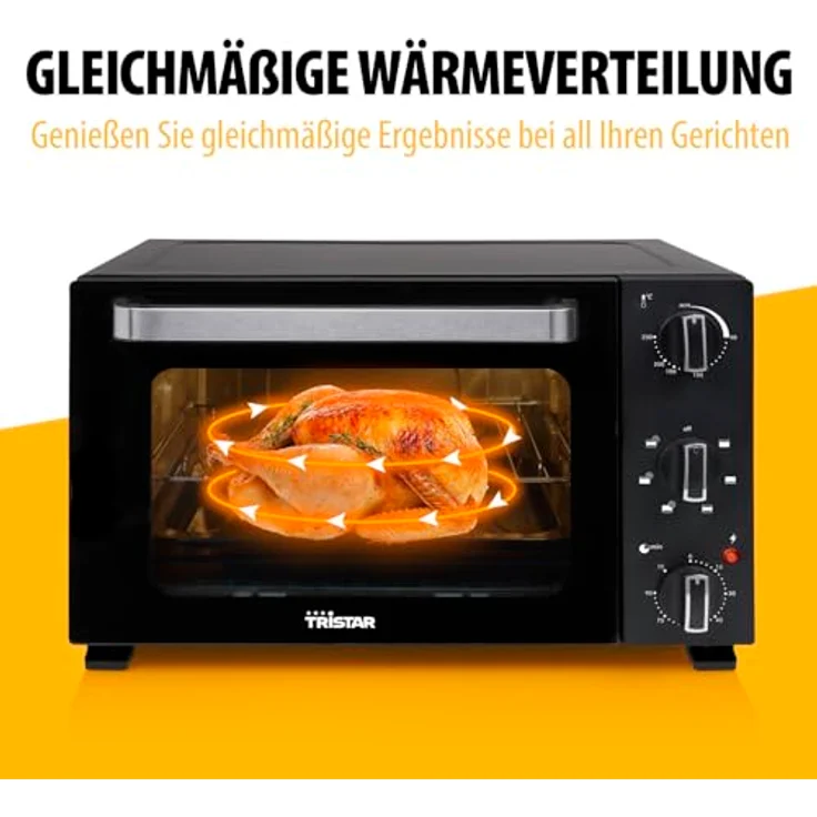 Tristar OV-3627, Minibackofen 27 l, 1500 W, schwarz, mit Konvektionsfunktion und Zubehör – Bild 4
