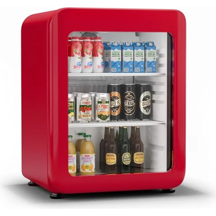 Klarstein Audrey Evo Getränkekühlschrank, 68 Liter, 67 cm hoch, Retro-Optik, energieeffizient, umkehrbare Tür, rot – Bild 1