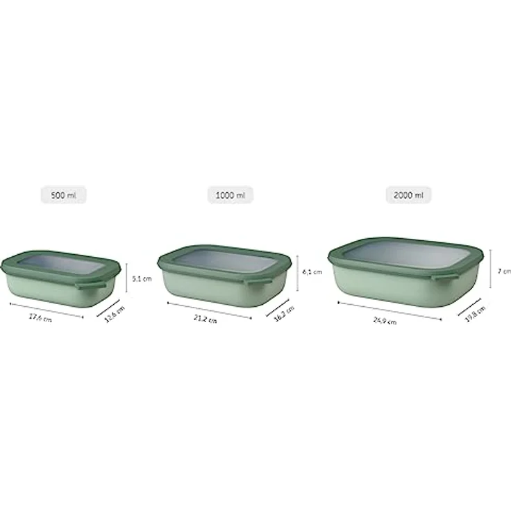 Mepal - Multi Bowl Cirqula Rectangular - Vorratsdose mit Deckel - Geeignet als Luftdichte Aufbewahrungsbox für den Kühlschrank, Mikrowellengeschirr & als Frischhaltedosen - 500 ml - Nordic Sage – Bild 3