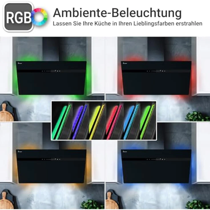 KKT KOLBE STYLE8005SMAO Dunstabzugshaube 80 cm 782 cbm/h WLAN RGBW-LED-Beleuchtung SensorTouch Bedienung, Edelstahl schwarzes Glas – Bild 3
