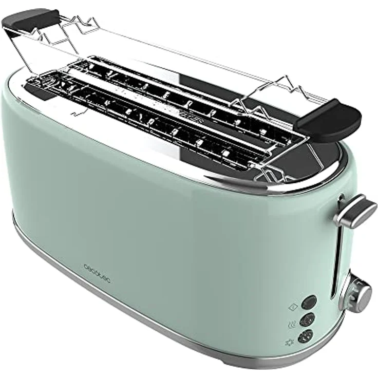 Cecotec Toast&Taste 1600 Retro Double Green, 4 Scheiben, 1630 W, 2 Schlitze mit 3,8 cm Breite und Länge, Edelstahl, obere Stäbe, verstellbare Leistung, Krümelauffangschale – Bild 1