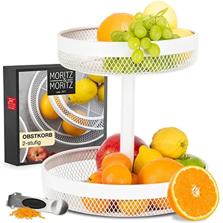 Moritz & Moritz Obst Etagere Weiß Metall – Moderne Obstschale Weiß – Obstkorb Etagere Weiß – Bild 1