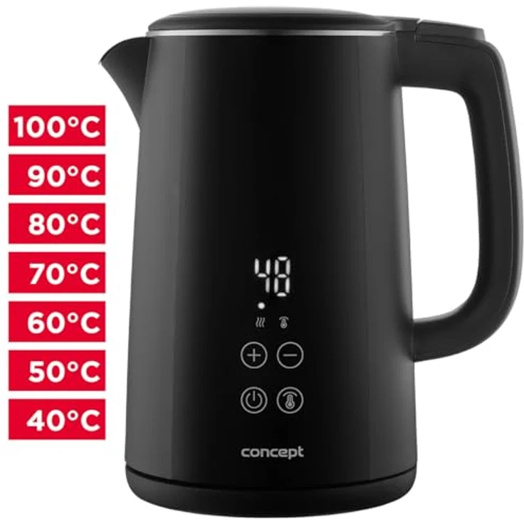 Concept RK3360 Digitaler Edelstahl-Wasserkocher mit Temperaturregelung, Warmhaltefunktion und Cool-Touch-Oberfläche, 1,5 l, Schwarz – Bild 2