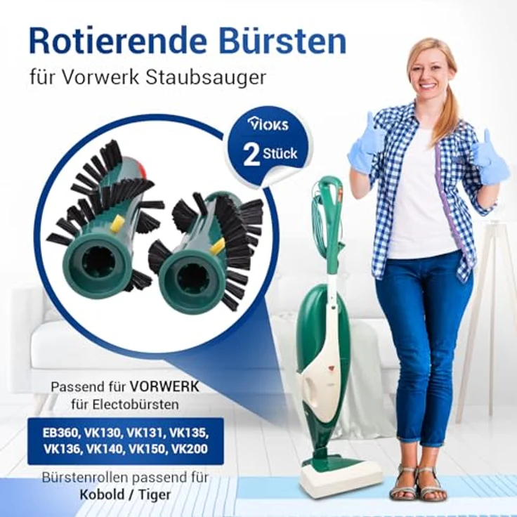 VIOKS Bürstenwalze Rolle Set 2x Ersatz für MisterVac VB-128, kompatibel mit Staubsauger EB360 – Bild 2
