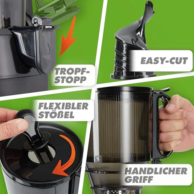 Nutrilovers NUTRI-PRESS MAX Slow Juicer, Entsafter für ganze Früchte mit XXL 135 mm Öffnung, BPA-frei, inkl. Saft-Flasche und Rezeptbuch, leise mit 200 Watt – Bild 5