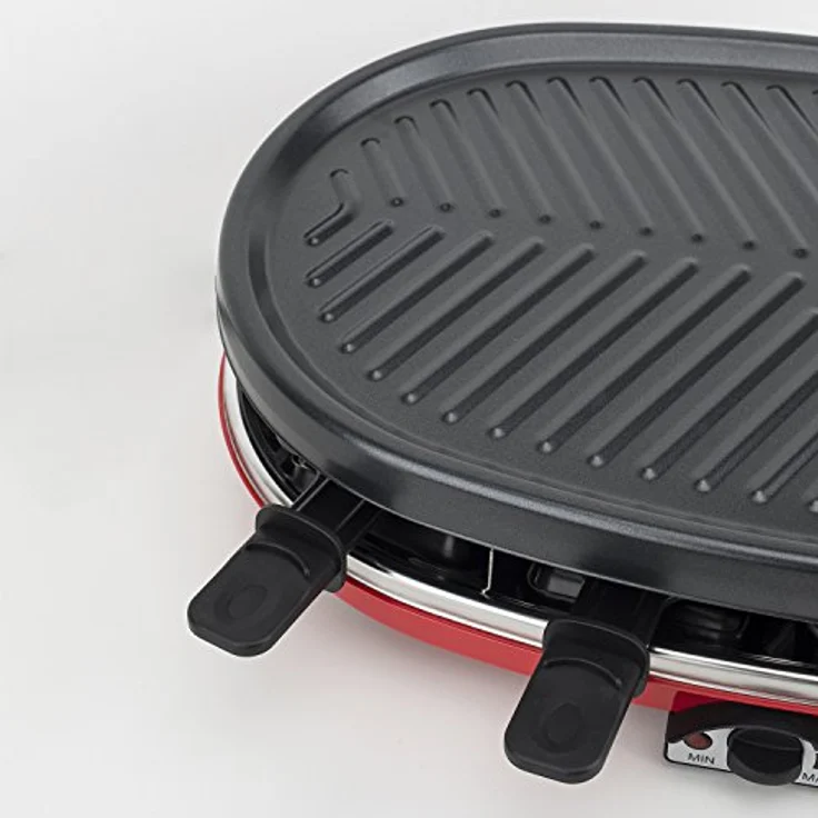 H.Koenig RP418 Raclette-Gerät 4 in 1 - 8 Personen - Raclette, Natursteingrill, Crepe-Platte und Grillplatte - mit 8 Pfännchen - 1500 W - schwarz-rot – Bild 9