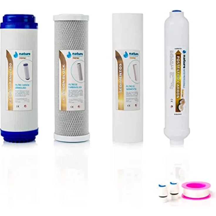 Nature Water Professionals Set mit 4 Universal-Filtern für Umkehrosmose, inkl. Teflon-Rolle und Nachfilter-Anschlüssen, ideal für 5-stufige Universalausrüstung