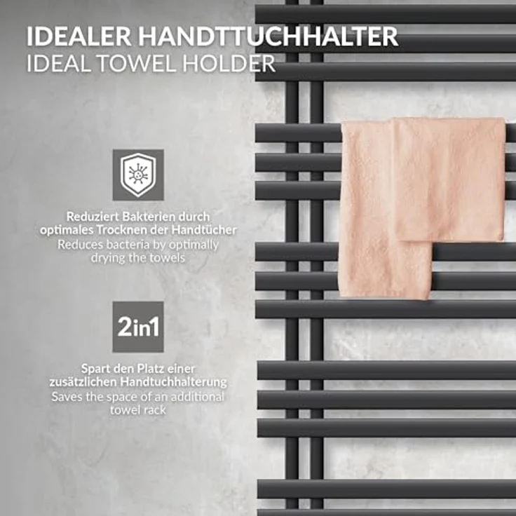 ECD Germany Iron EM Design Badheizkörper - 600 x 1600 mm - Anthrazit - Designheizkörper Paneelheizkörper Handtuchwärmer 630W - Qualität & Vielseitigkeit – Bild 5