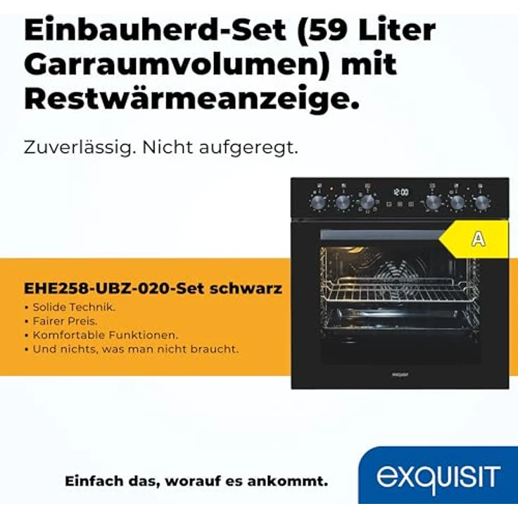 Exquisit Einbauherdset EHE 157-2 URBZ-Set inox, 58 l Garraumvolumen, 7 Backofenprogramme, Restwärmeanzeige, Energieklasse A – Bild 2