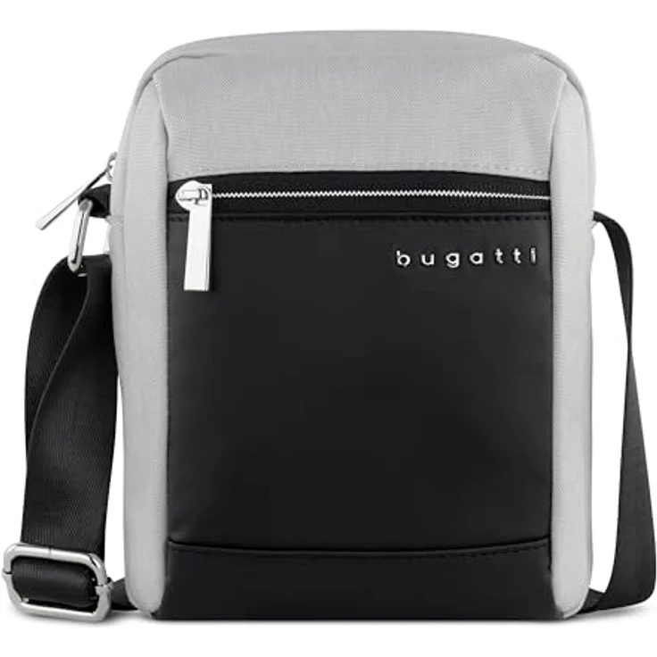 bugatti Sera Schultertasche, kleine Umhängetasche aus Polyester in hellgrau, 4 Reißverschlussfächer, RFID-Schutz, verstellbarer Schulterriemen – Bild 1