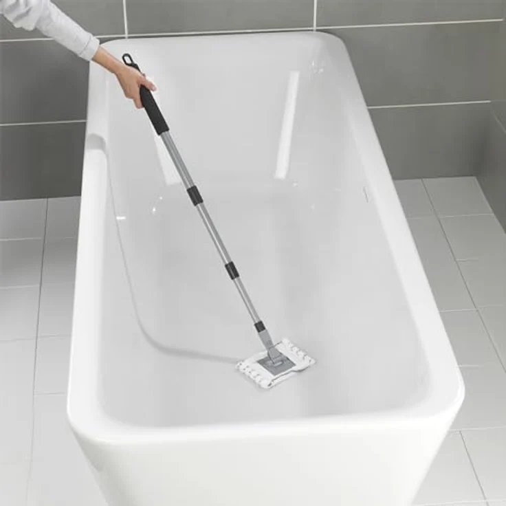 Maximex Teleskop Bad- und Fliesenwischer Profi, 360° Duo-Knickgelenk, inkl. 2 waschbarer Bezüge bis 60°C, 16 x 67-133 x 4 cm – Bild 2