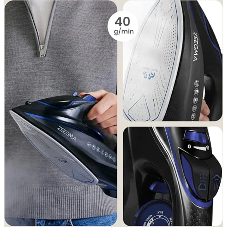 ZEEGMA EISIG BASE, Bügeleisen 3100 W mit Keramikbeschichtung, Dampf- und Trockenbügeln, 40 g/Min. Dampfleistung, 320 ml Wassertank, selbstreinigend, Anti-Drip und Anti-Calc – Bild 5