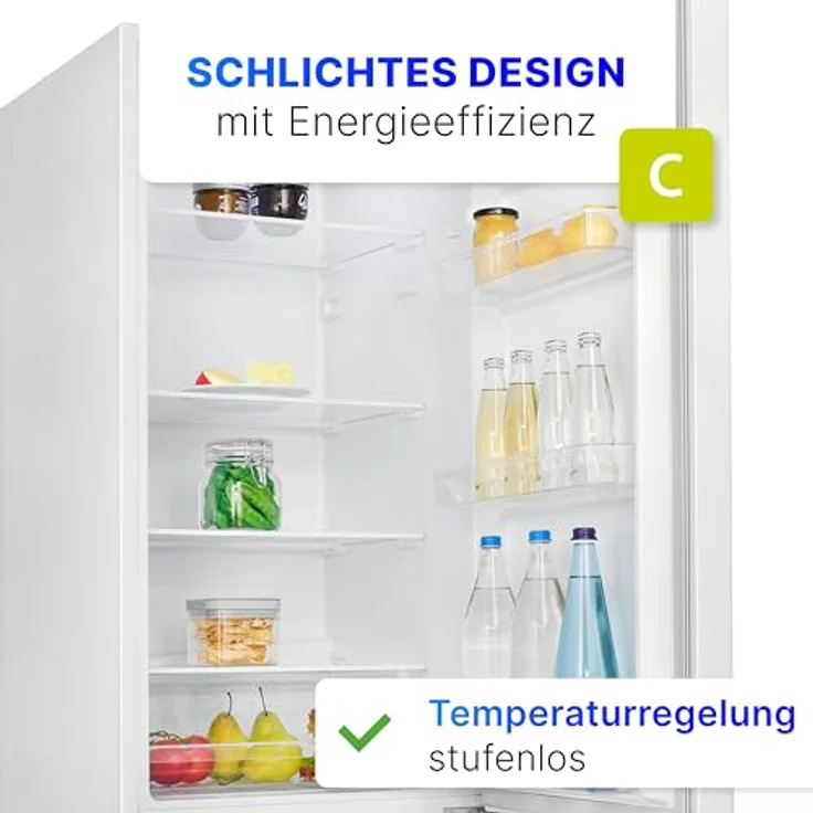Bomann® Kühlschrank mit Gefrierfach 180cm hoch | Kühl Gefrierkombination 268L mit 4 Ablagen & 3 Schubladen | Türanschlag wechselbar | leise Kühlgefrierkombi mit 36db | Kühlschrank KG 7353 weiß – Bild 2