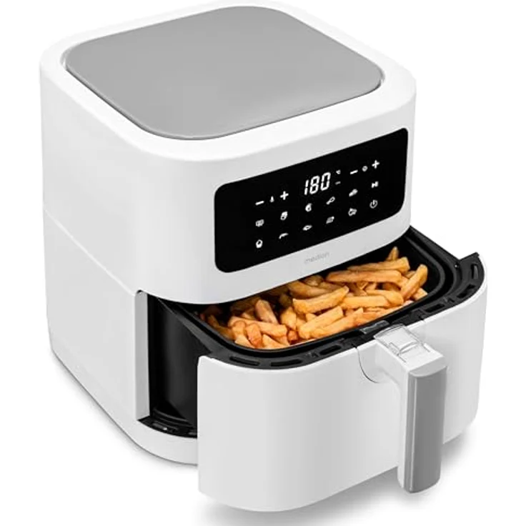 MEDION E40 XL Heißluftfritteuse MD11740, 5,2 Liter, 2.150 Watt, 9 Automatikprogramme, ölfreies Frittieren, Touch Bedienfeld, LED Anzeige, matt – Bild 1