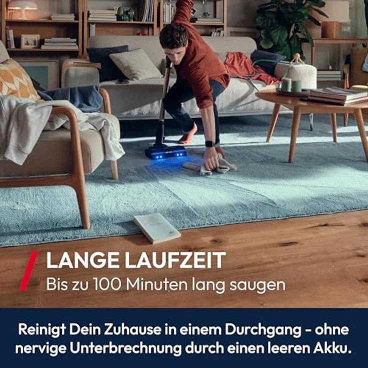 Hoover HF6 Akkustaubsauger [HF610H], kabelloser Hand- und Stielstaubsauger mit 250 AW Saugleistung, bis zu 100 Minuten Laufzeit, Bodensensor und Anti-Twist Bürstenrolle – Bild 5