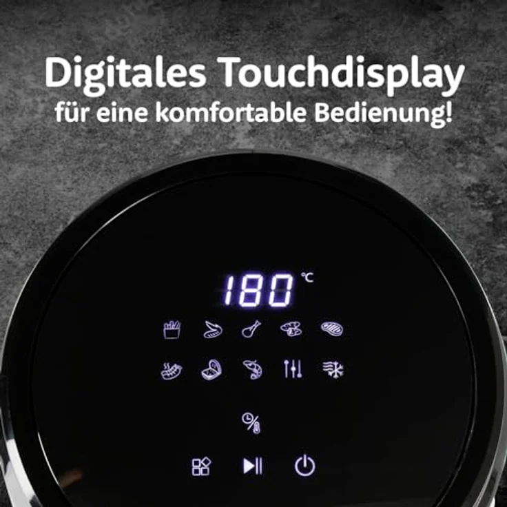 GOURMETmaxx Digitale Heißluftfritteuse 3,3 Liter | AirFryer mit Glas-Korb für ideale Sichtkontrolle | Fettfreies Frittieren mit Timerfunktion für punktgenaues Garen | 1400 W [schwarz/transparent] – Bild 5