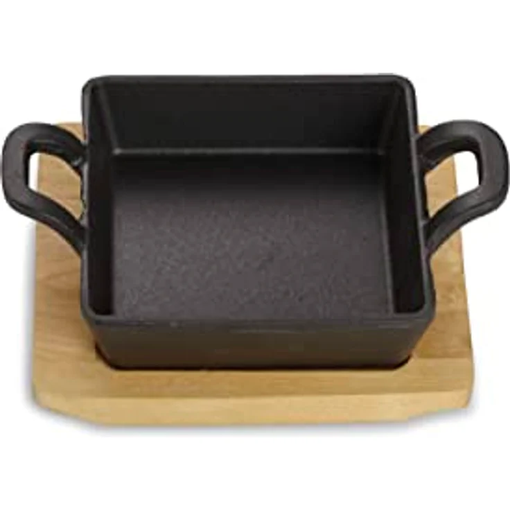 ECHTWERK Gusseisen Servierschale, quadratische Auflaufform mit Servierbrett, bereits eingebrannt, für Backöfen, Grill, BBQ und Induktion geeignet, Ø 12,6 cm – Bild 1