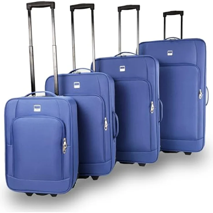 SIGN Stoffkoffer Trolley Reisekoffer Inline Rollen (Blau, 4er Set) - Leichte Weichgepäck-Trolley mit Teleskopstangen – Bild 1