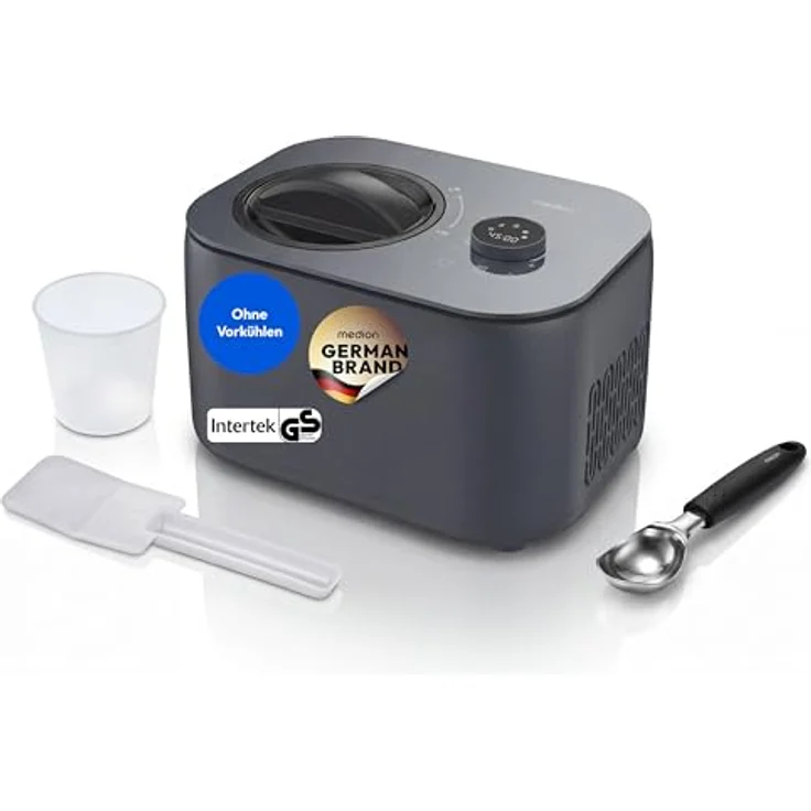MEDION Eismaschine MD 16740, 1 L Kapazität, kein Vorkühlen notwendig, LED-Display mit Sensor-Touch, entnehmbarer Aluminium-Eisbehälter – Bild 1