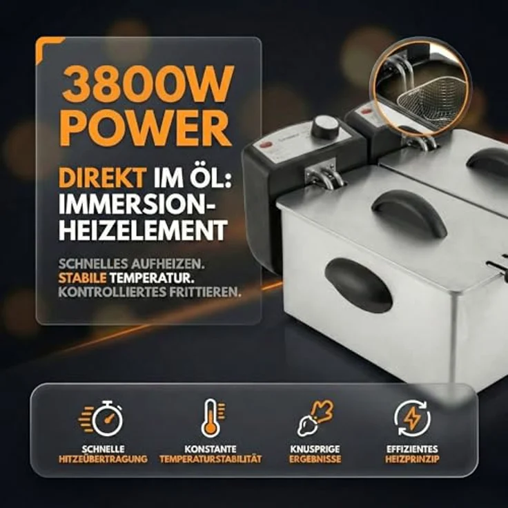 Sommertal DF3600 Doppel Fritteuse mit 2x 3L, 3600 Watt, Edelstahl, 2 getrennte Heizkreise, automatische Sicherheitsabschaltung, 130–190°C Temperaturspektrum – Bild 2