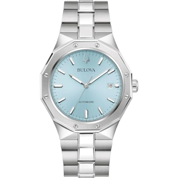 Bulova Herren-Armbanduhr Automatik Classic Stahl/Hellblau 96B462, mit Synthetischem-Saphir Uhrglas und blauem Zifferblatt – Bild 3