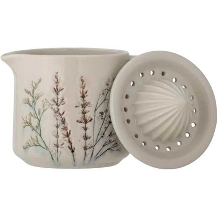 Bloomingville Bea, Zitronensaftpresse aus Steingut mit handdekoriertem Blumenmotiv, braun, spülmaschinenfest – Bild 3