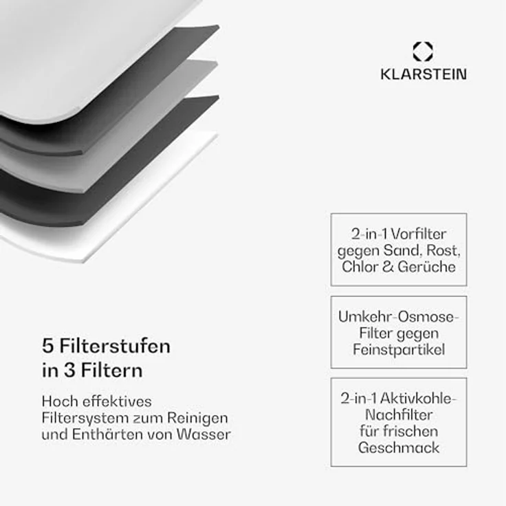 Klarstein AquaLine Osmose-Wasserfilter-System für Umkehrosmose, 3L Auftisch Wasserfilter-System mit 5-Stufige Filtration, 3 Filter & Touch Screen, Filtert Schnell Wasser, 2-Tank RO-Umkehrosmoseanlage – Bild 4