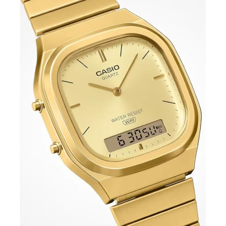 Casio AQ-240EG-9AEF, Armbanduhr mit Gold Edelstahlarmband, analog, Quarzwerk, Kalender und Wecker – Bild 3