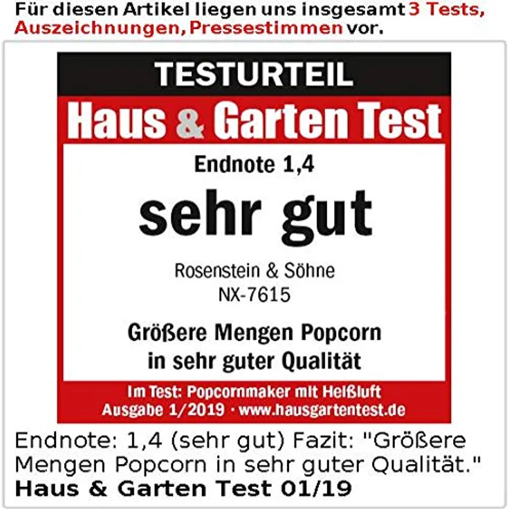 Rosenstein & Söhne Popcornmaschine XL Heißluft Popcorn Maschine für bis zu 100 g Mais, 1200W, rot – Bild 7