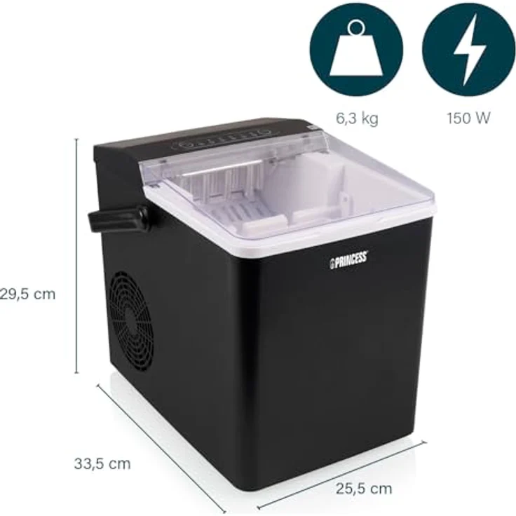 Princess 283098 Tragbarer Eiswürfelbereiter, 9 Eiswürfel in 6 Minuten, 12 kg/24h, 1,75 L Wassertank, Schwarz – Bild 3
