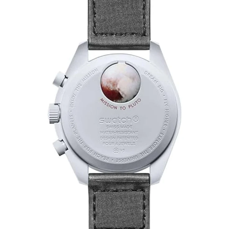 Swatch Chronograph Swatch x Omega Bioceramic Moonswatch Mission to Pluto, Grau mit Bordeaux-Tönen, Super-LumiNova® Ausstattung - Preisvergleich – Bild 4